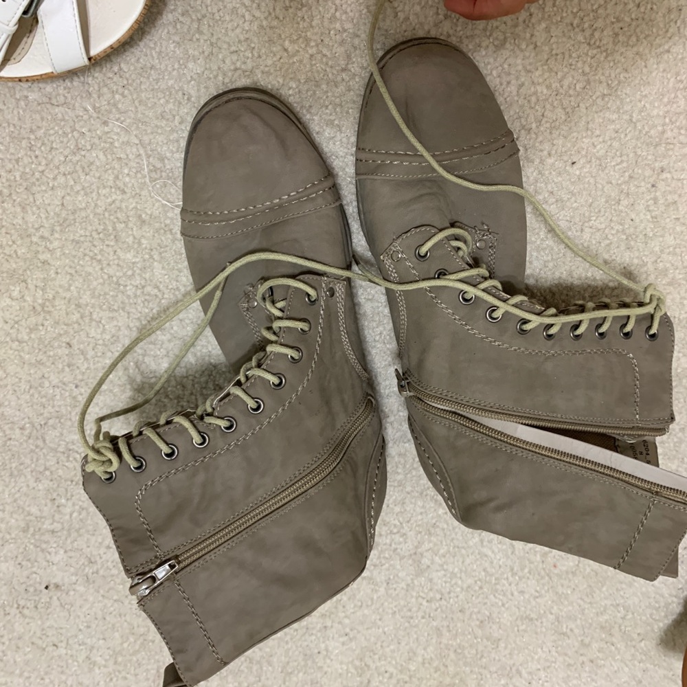 Gray combat boots